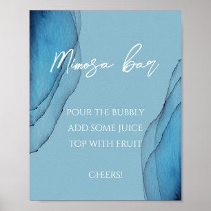 Affiche Bar à mimosa aquarelle bleu océan aquamarine 