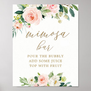 Affiche Bar à Mimosa aquarelle rose élégant