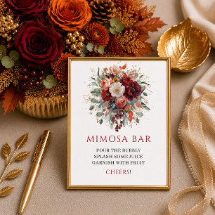 Affiche Bar à mimosa automnal floral romantique marsala ve