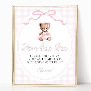 Affiche Bar à Mimosa Baby Shower Ourson en Tutu Rose