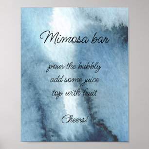 Affiche Bar à Mimosa bleu marine poussiéreux aquarelle