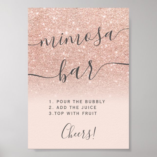 Affiche Bar à mimosa blush ombré paillettes or rose (Devant)