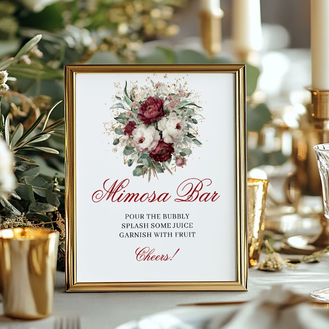 Affiche Bar à Mimosa Bohème Chic Blush Bourgogne Dessus de (Chic Bohemian Mimosa Bar Blush Burgundy Tabletop)