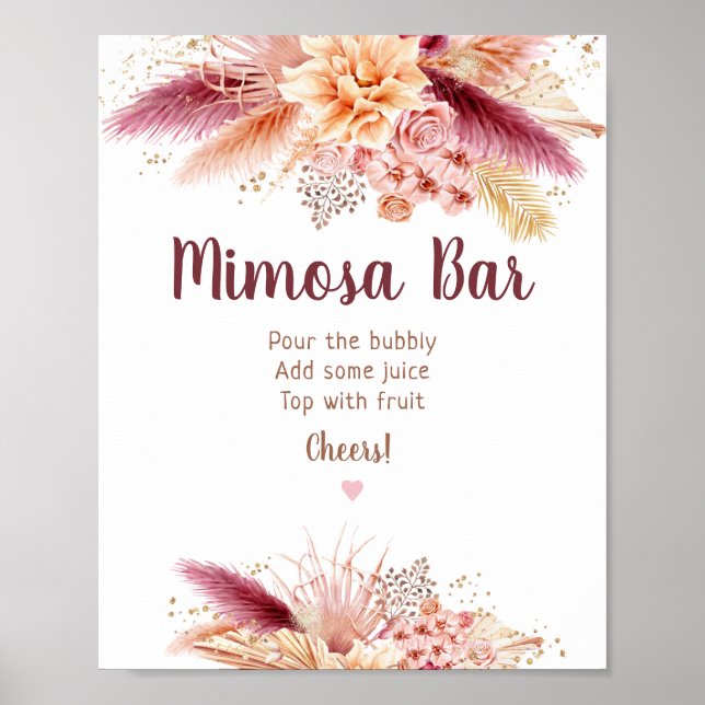 Affiche Bar à Mimosa Bohème Fête de Mariage Herbe de Pampa (Devant)