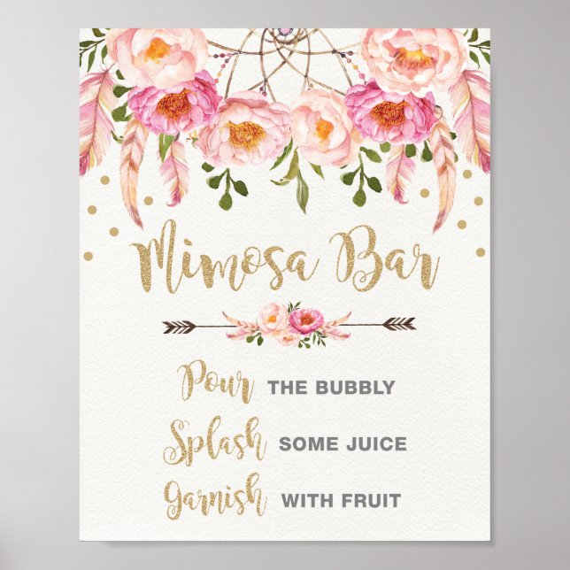 Affiche Bar à Mimosa Bohème Rose Gold Mariage (Devant)