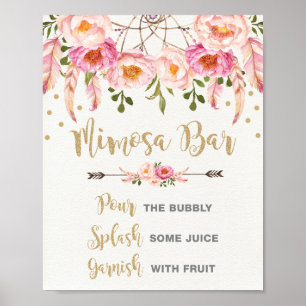 Affiche Bar à Mimosa Bohème Rose Or Mariage