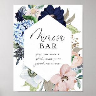 Affiche Bar à Mimosa Cadre Floral Navy et Blush