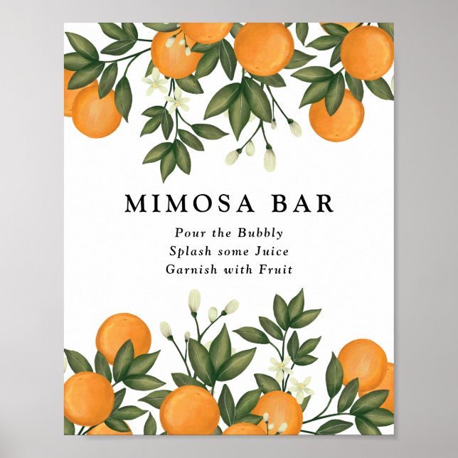 Affiche Bar à Mimosa Citrus Botanique d'Été Frais Oranges (Devant)