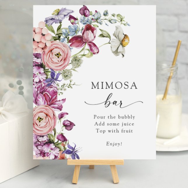 Affiche Bar à Mimosa Coloré (Colorful Floral Mimosa Bar Poster by Painted Paperie
)