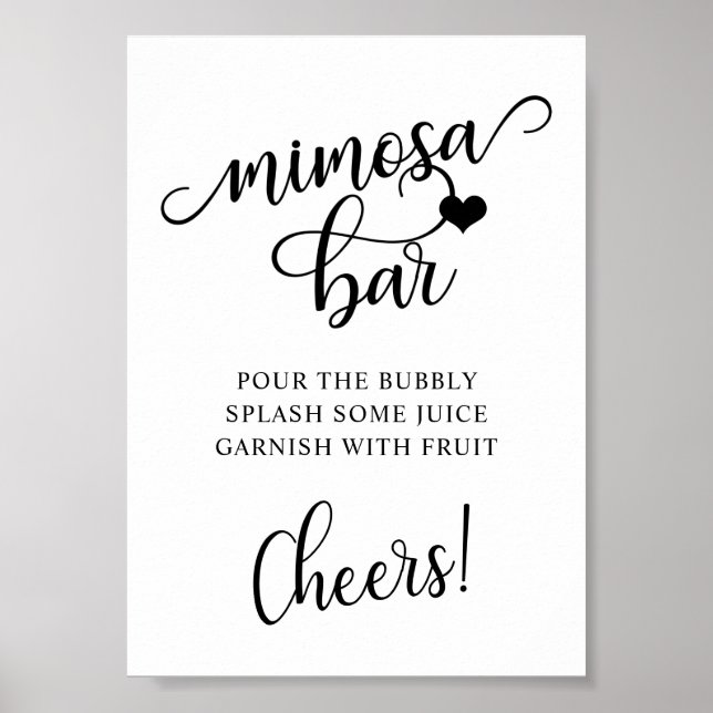 Affiche Bar à mimosa de fête de mariage élégant en noir et (Devant)