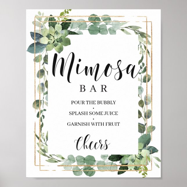 Affiche Bar à mimosa doré avec feuilles verdoyantes boho (Devant)
