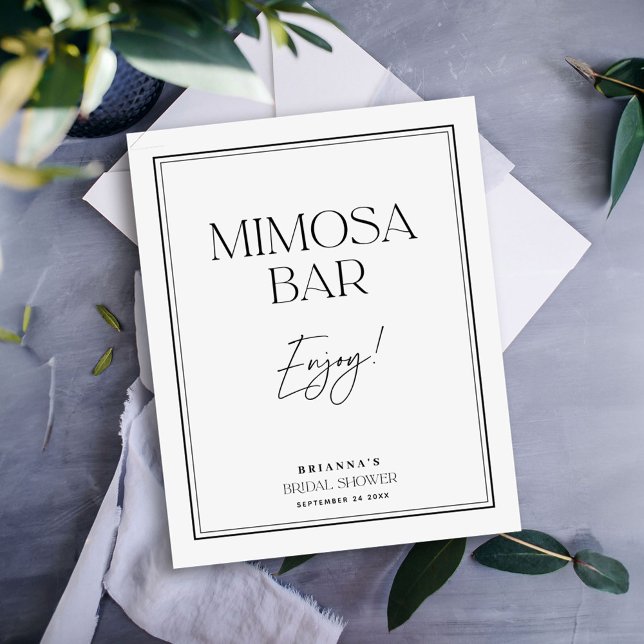 Affiche Bar à Mimosa Élégant Mariage Noir et Blanc (Créateur téléchargé)