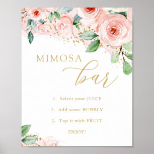 Affiche Bar à Mimosa, Fête de Mariage Florale Rose et Or