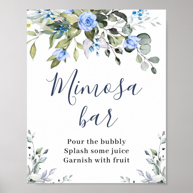 Affiche Bar à Mimosa Fleur de Roses Bleu d'Eucalyptus Élég (Devant)
