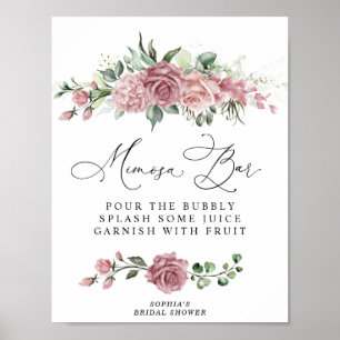 Affiche Bar à Mimosa Fleurs Rose Poussiéreux pour Mariage
