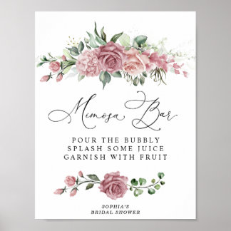 Affiche Bar à Mimosa Fleurs Rose Poussiéreux pour Mariage