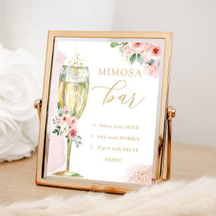 Affiche Bar à Mimosa, Fleurs roses et dorées & Verre, Douc