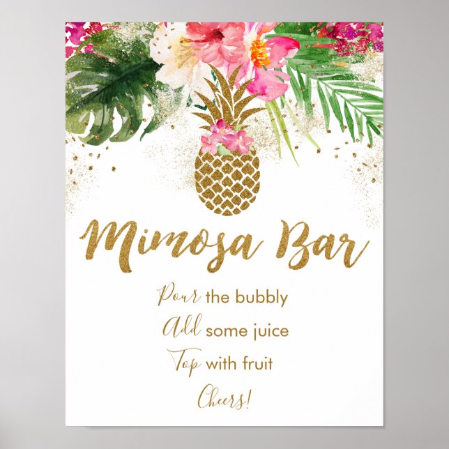 Affiche Bar à Mimosa Fleurs Tropicales de Mariage Ananas (Devant)