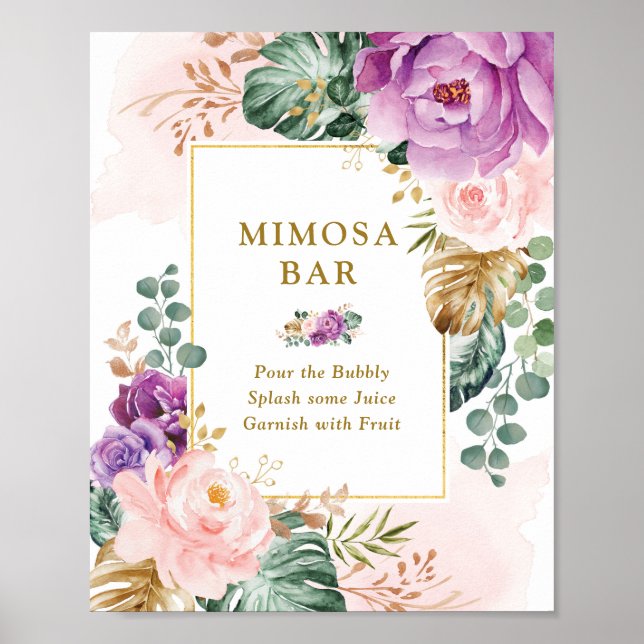 Affiche Bar à Mimosa Floral Tropical pour Mariage et Showe (Devant)