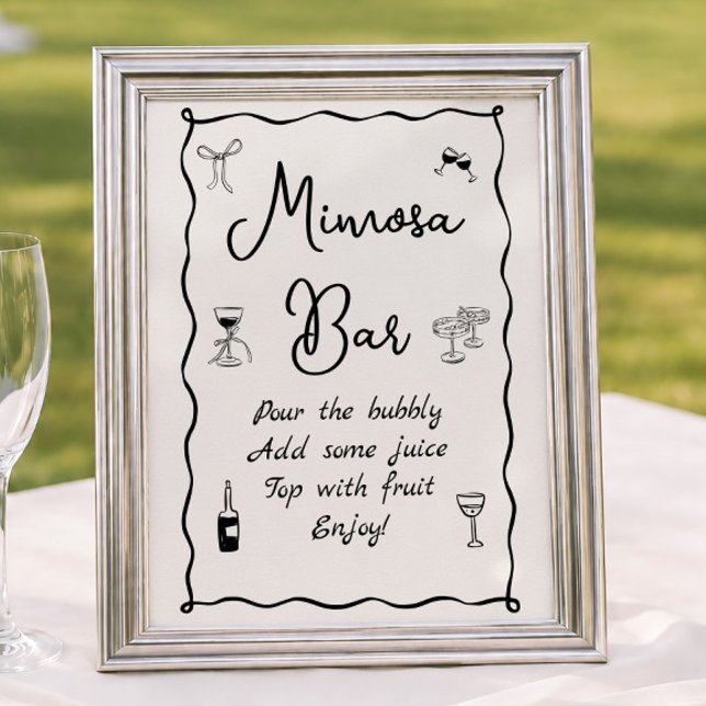 Affiche Bar à Mimosa Mariage Dessiné à la Main Noir (Créateur téléchargé)