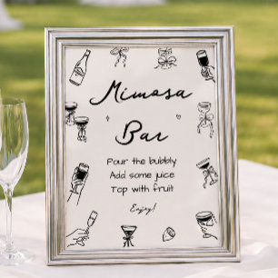 Affiche Bar à Mimosa Mariage Italien à Main Levée Noir
