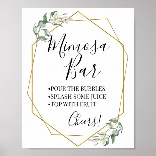 Affiche Bar à mimosa mariage shower de mariage verdure or (Devant)