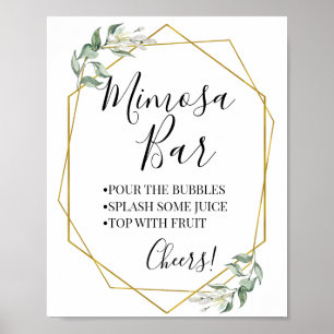 Affiche Bar à mimosa mariage shower verdure or