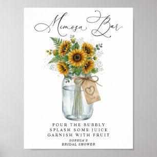 Affiche Bar à Mimosa Pot Mason Jar Fleur de Tournesol Rust