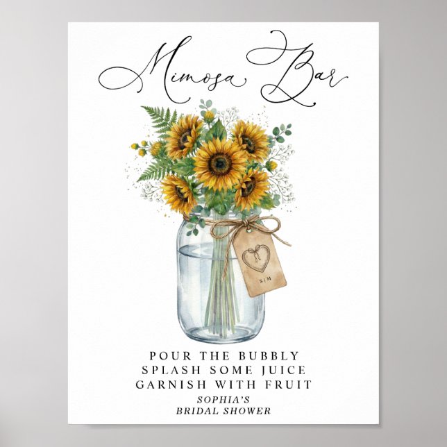 Affiche Bar à Mimosa Pot Mason Jar Fleur de Tournesol Rust (Devant)