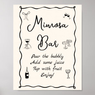 Affiche Bar à Mimosa pour Mariage Dessiné à la Main en Noi
