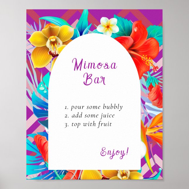 Affiche Bar à mimosa pour mariage rétro tropical magenta (Devant)