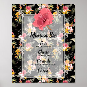 Affiche Bar à Mimosa pour Mariage Tropical Floral Ananas