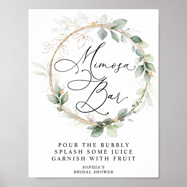 Affiche Bar à Mimosa pour une Baby Shower avec du Vert et  (Devant)