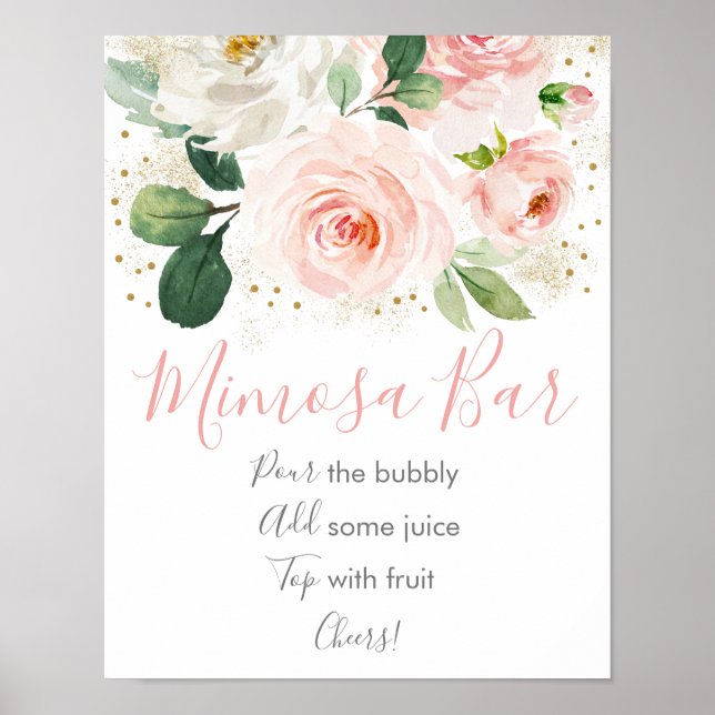 Affiche Bar à Mimosa pour une Mariée avec Fleurs Roses et  (Devant)