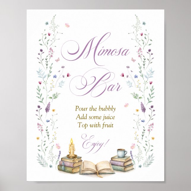 Affiche Bar à Mimosa pour une Mariée Thème Livre (Devant)