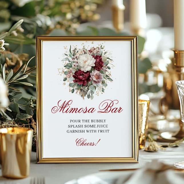 Affiche Bar à Mimosa Stylé Blush Burgundy 8x10 sur Table  (Stylish Mimosa Bar Blush Burgundy 8x10 Tabletop Sign)