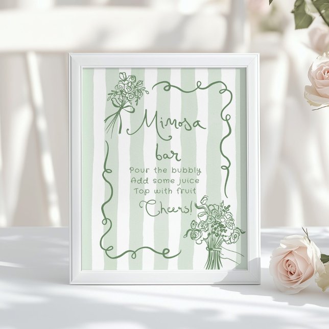 Affiche Bar à mimosa Vert sauge Réception de mariage fanta (Créateur téléchargé)