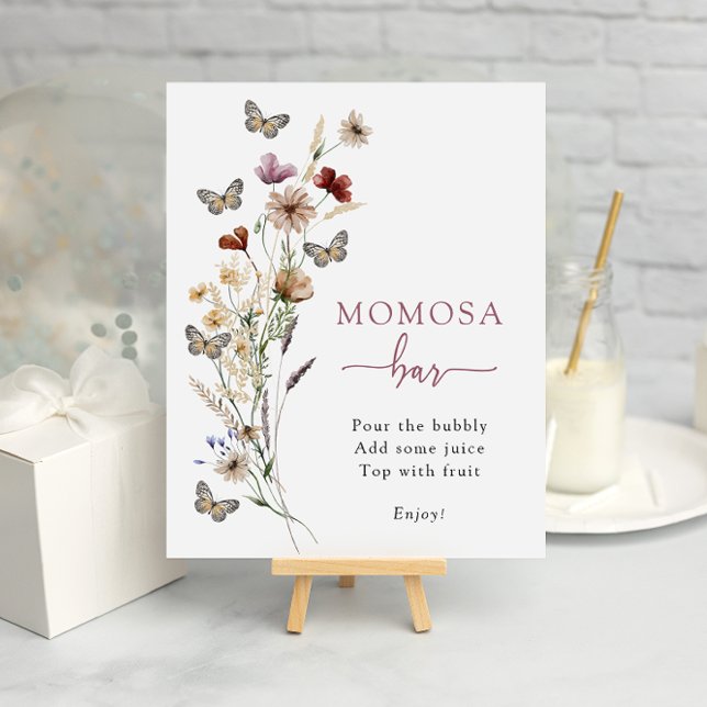 Affiche Bar à Mimosas Fleur Sauvage Rose (Dusty Pink Wildflower Mimosa Bar Poster with Butterflies by Painted Paperie
)