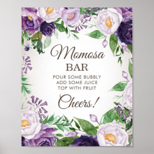 Affiche Bar à Momosa Baby Shower Fleurs de Pivoines Violet