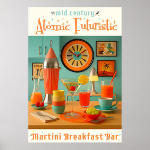 Affiche Bar à petit déjeuner rétro futuriste atomique Mart