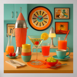 Affiche Bar à petit-déjeuner rétro futuriste atomique Mart