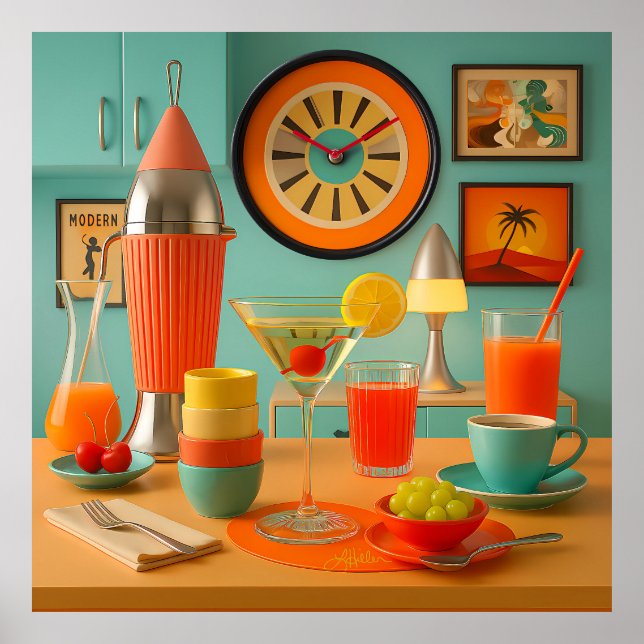 Affiche Bar à petit-déjeuner rétro futuriste atomique Mart (Devant)