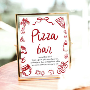 Affiche Bar à pizza pour Baby Shower dessiné à la main en