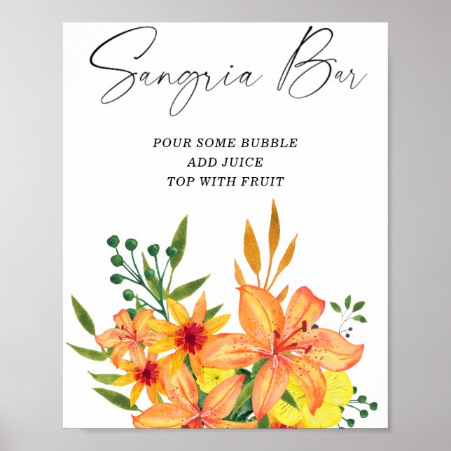 Affiche Bar à sangria floral moderne aquarelle (Devant)