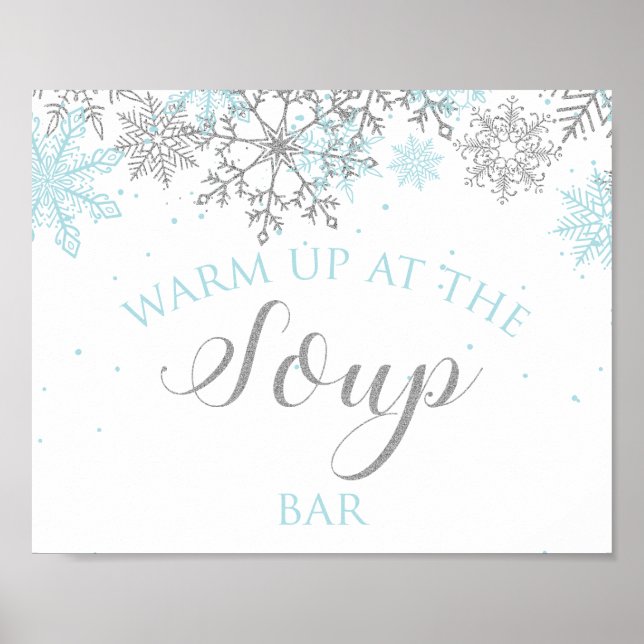 Affiche Bar à soupe bleu et argent Winter Onederland (Devant)