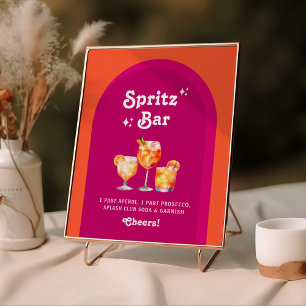 Affiche Bar à Spritz Rétro au coucher de soleil rose et or