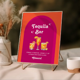 Affiche Bar à Tequila Rétro Coucher de Soleil Rose et Oran