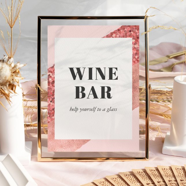 Affiche Bar à vin pour mariage Rose Gold, Blush & Sequin (Créateur téléchargé)
