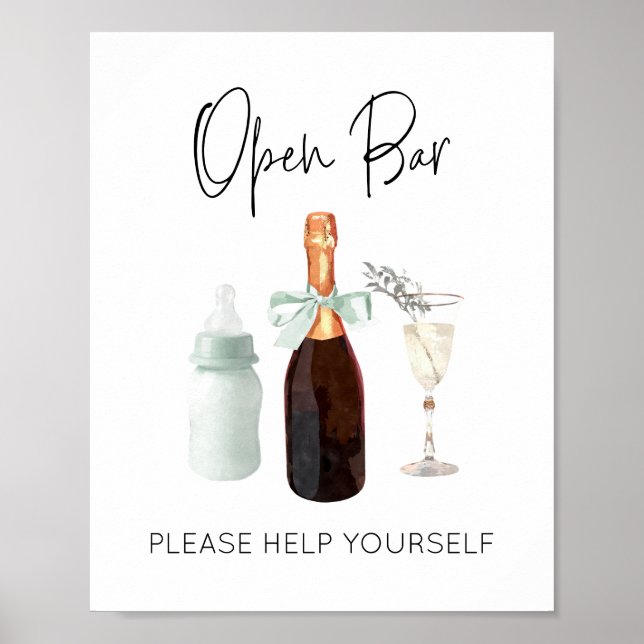 Affiche Bar Boissons Connexion pour Baby shower Green Sip  (Devant)