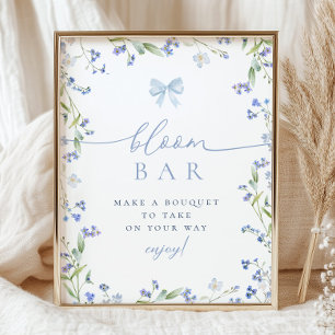 Affiche Bar Bouquet Fête des mariées Fleur sauvage bleu